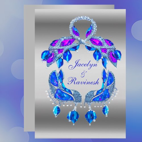 Royal Blue Silver Royal Indian Peacock Wedding Invitation