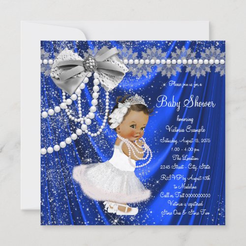 Royal Blue Silver Satin Pearl Ethnic Baby Shower Invitation