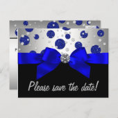 Royal Blue Silver Save The Date Announcement Postcard (Front/Back)