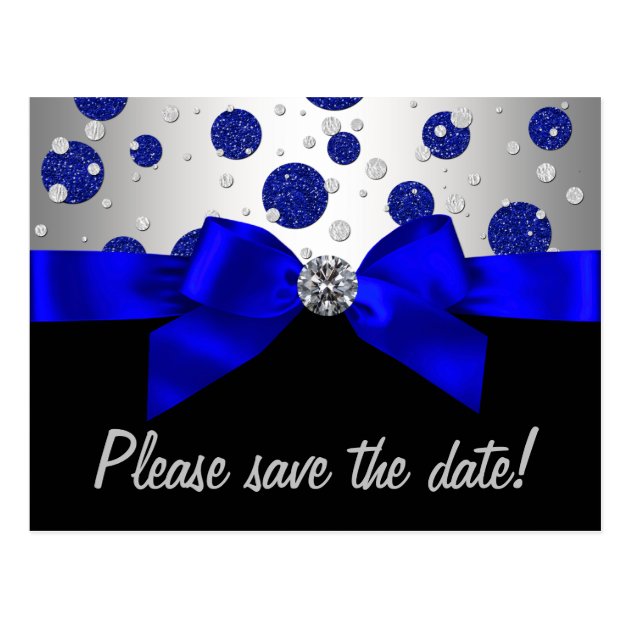 Royal Blue Silver Save The Date Postcard