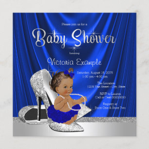 Royal Blue Silver Shoe Baby Shower Invitation