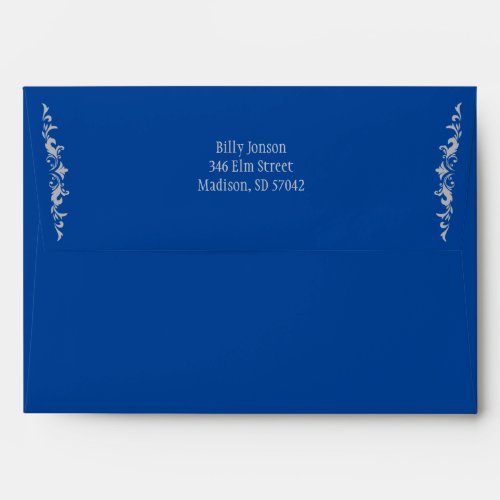 Royal Blue  Silver Sketch Wedding Envelope