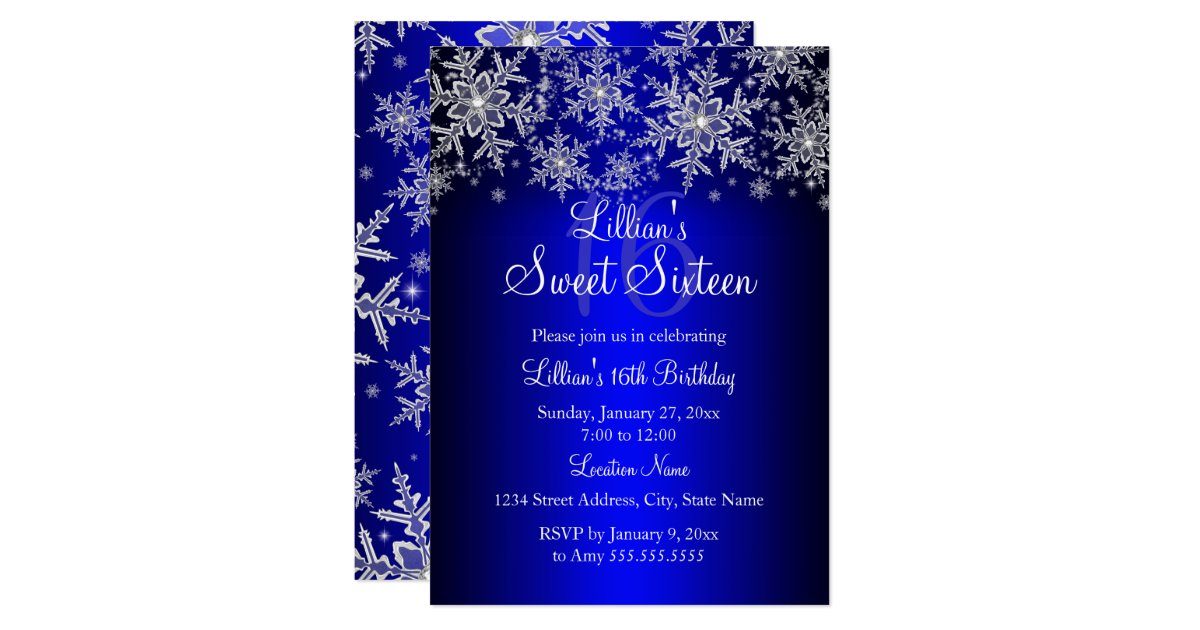 Royal Blue And Silver Sweet 16 Invitations 10