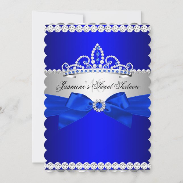Royal Blue & Silver Sweet 16 Birthday Party Invitation (Front)