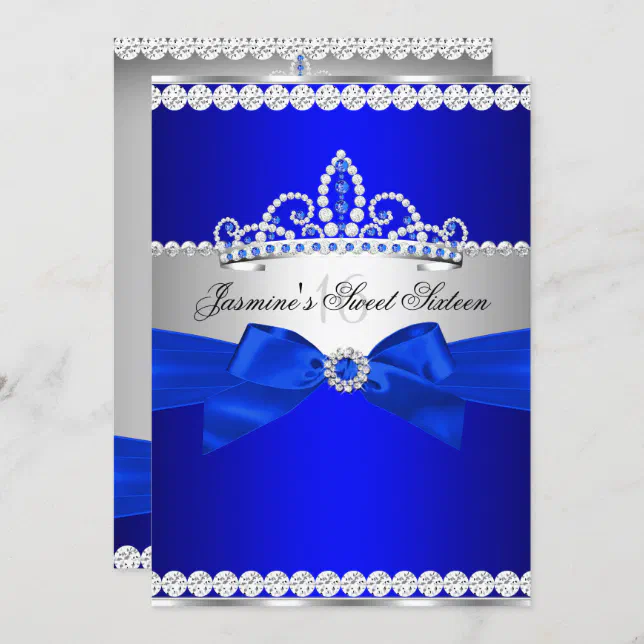 Royal Blue & Silver Sweet 16 Birthday Party Invitation Zazzle