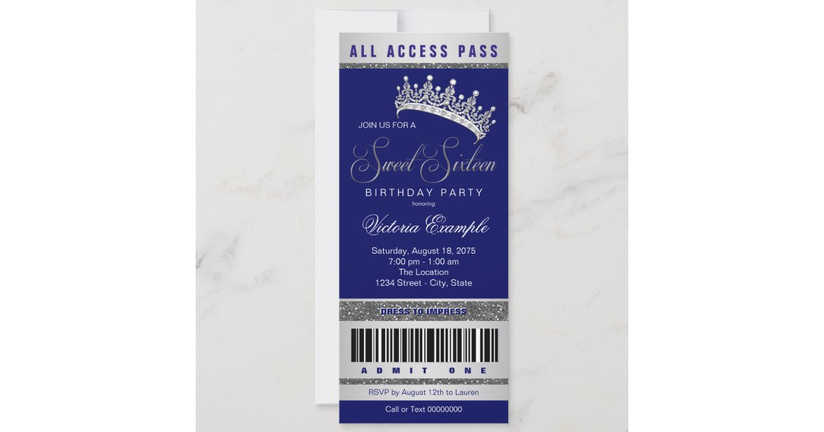 Royal Blue Silver Sweet 16 Invitation Zazzle