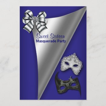 Royal Blue Silver Sweet Sixteen Masquerade Party Invitation by decembermorning at Zazzle