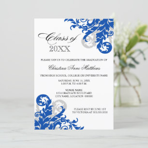 Royal Blue Silver Swirl Graduation Announcement