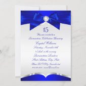 Royal Blue Silver Tiara Pearl Bow Quinceanera Invitation (Back)