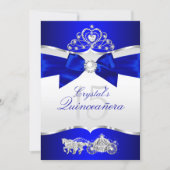 Royal Blue Silver Tiara Pearl Bow Quinceanera Invitation (Front)