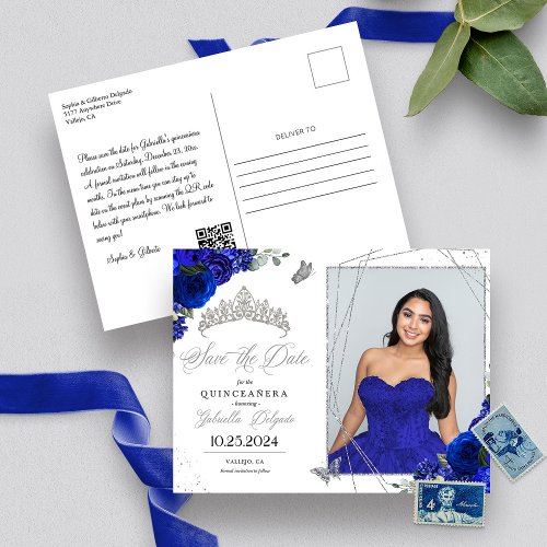 Royal Blue  Silver Tiara Quinceaera Photo Postcard