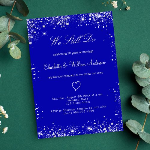 Royal blue silver vow renewal wedding invitation
