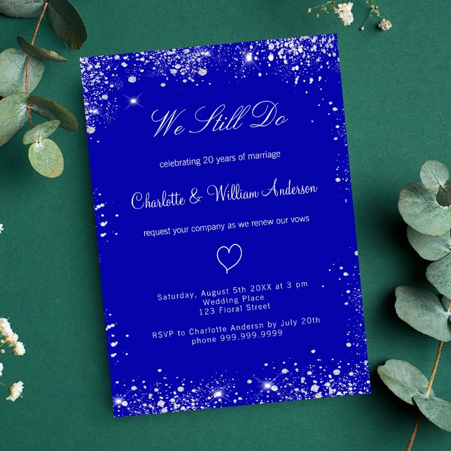 Royal blue silver vow renewal wedding invitation (Creator Uploaded)