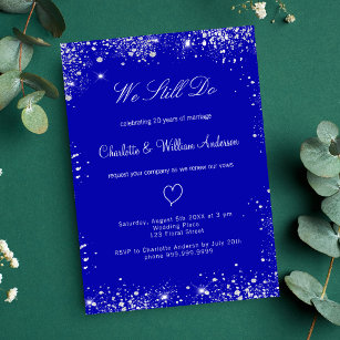 Royal blue silver vow renewal wedding invitation postcard