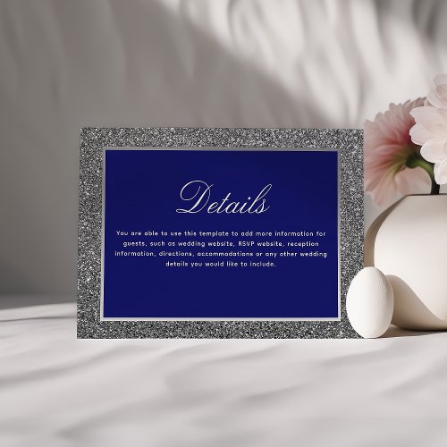 Royal Blue Silver Wedding Details Enclosure Card