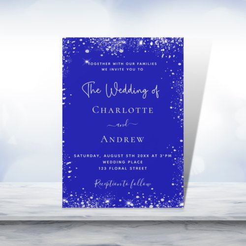 Royal blue silver wedding invitation magnet