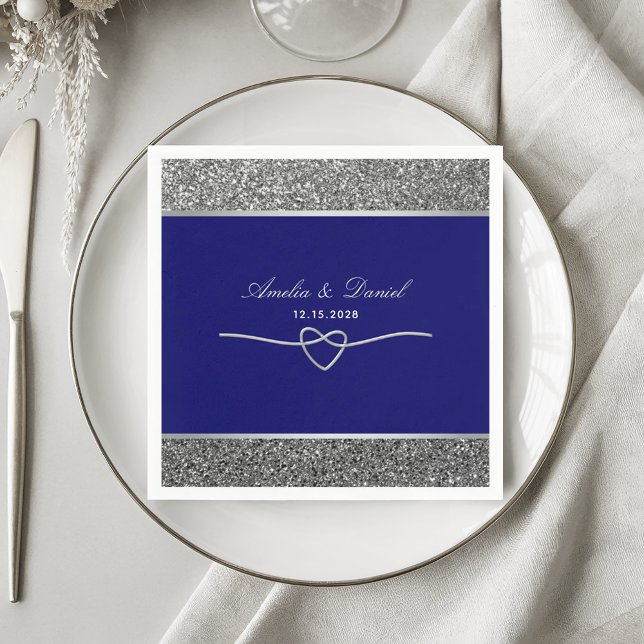 Royal Blue Silver Wedding Napkins (Creator Uploaded)