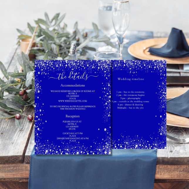 Royal blue silver wedding program details flyer (Creator Uploaded)