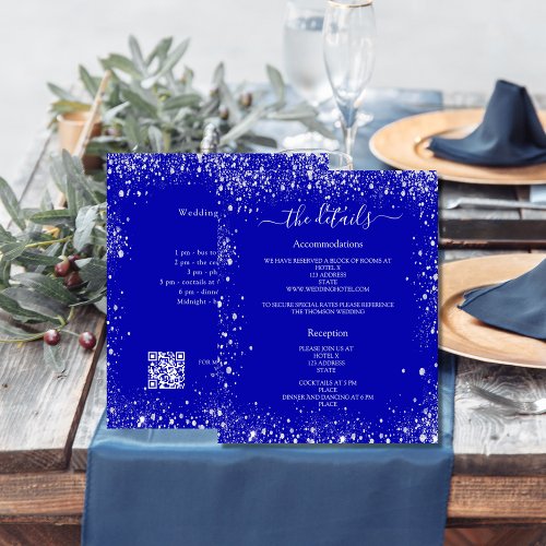 Royal blue silver wedding program details QR Flyer