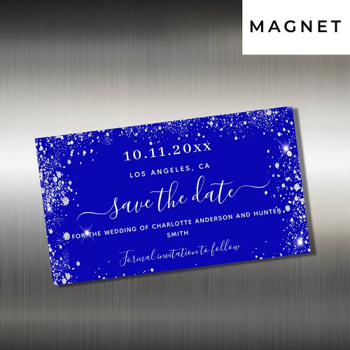 Royal blue silver wedding save the date magnet