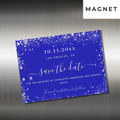 Royal blue silver wedding save the date magnet