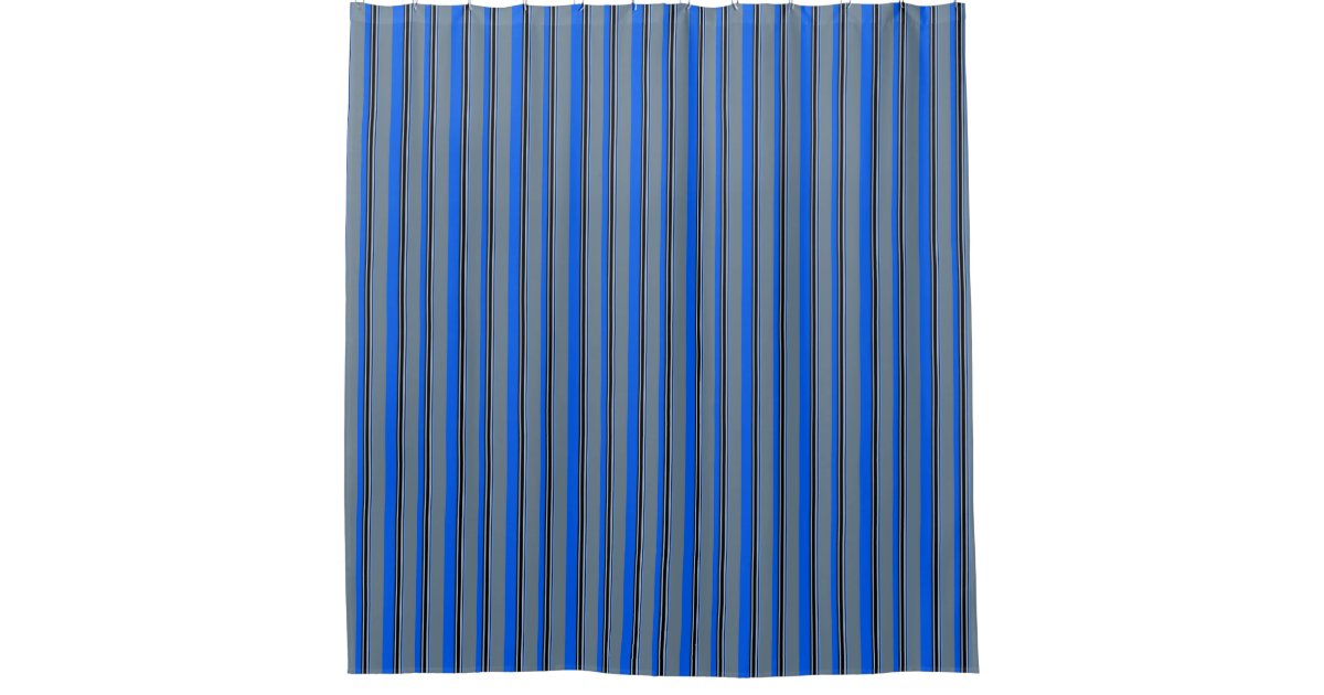 Royal Blue Silver White Black Stripes Shower Curtain Zazzle Com