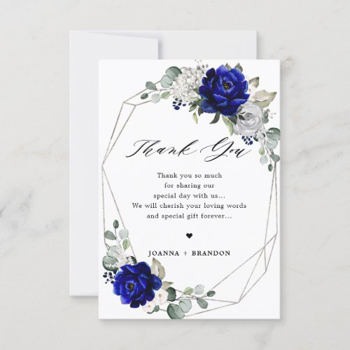 Royal blue silver white Geometric Wedding Thank You Card