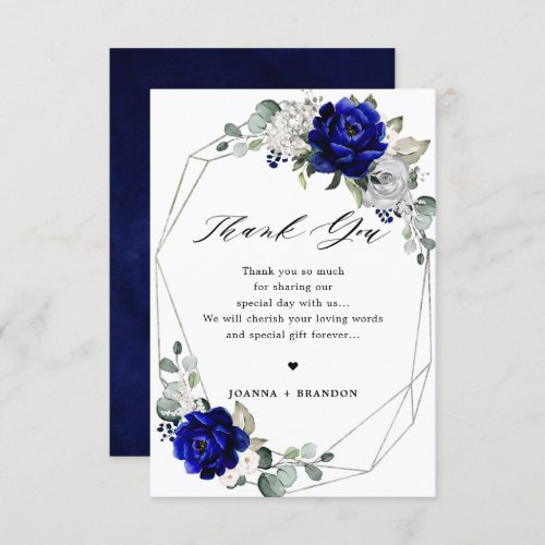 Royal blue silver white Geometric Wedding Thank You Card