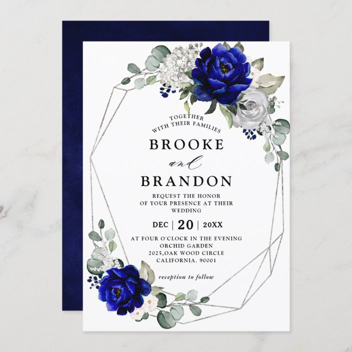 Royal Blue Silver White Ivory Geometric Wedding Invitation | Zazzle