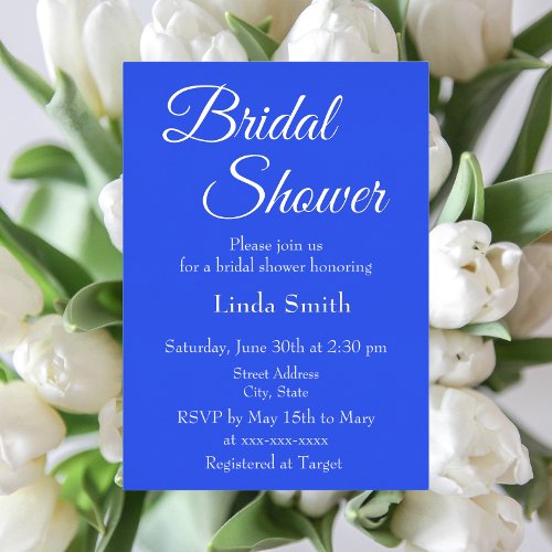 Royal Blue Simple Color Bridal Shower Foil Invitation
