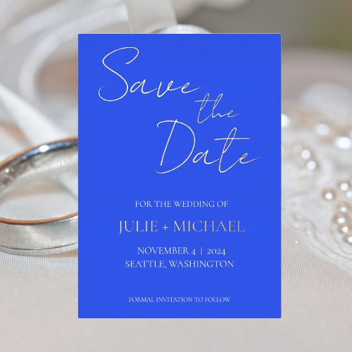 Royal Blue Simple Color Wedding Save the Date Foil Invitation