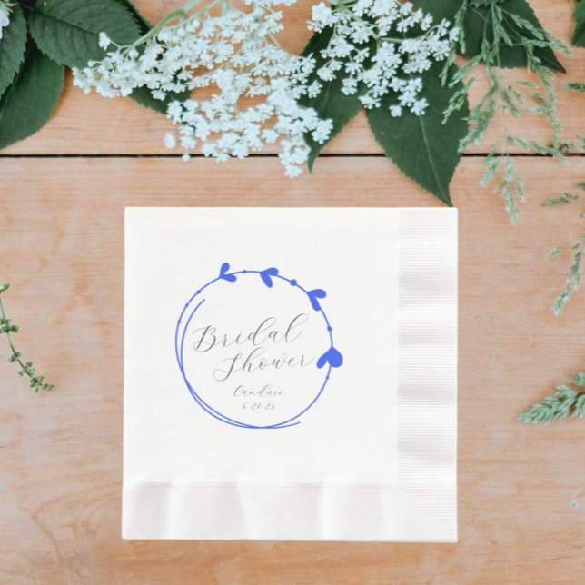 Royal Blue Simple Heart Wreath Bridal Shower Napkins (In Situ Wedding)