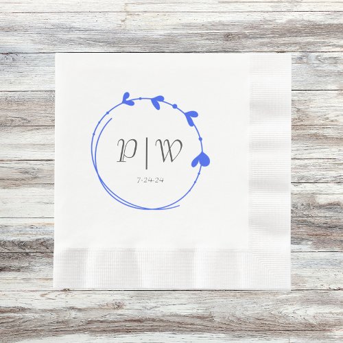 Royal Blue Simple Monogram Heart Wreath Napkins