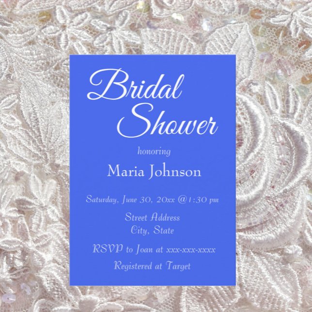 Royal Blue Simple Style Bridal Shower Invitation (In Situ Wedding)