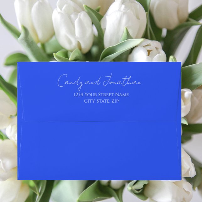 Royal Blue Simple Style Modern Script Wedding Envelope (In Situ Flowers)