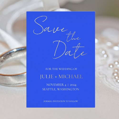 Royal Blue Simple Style Wedding Save the Date Foil Invitation