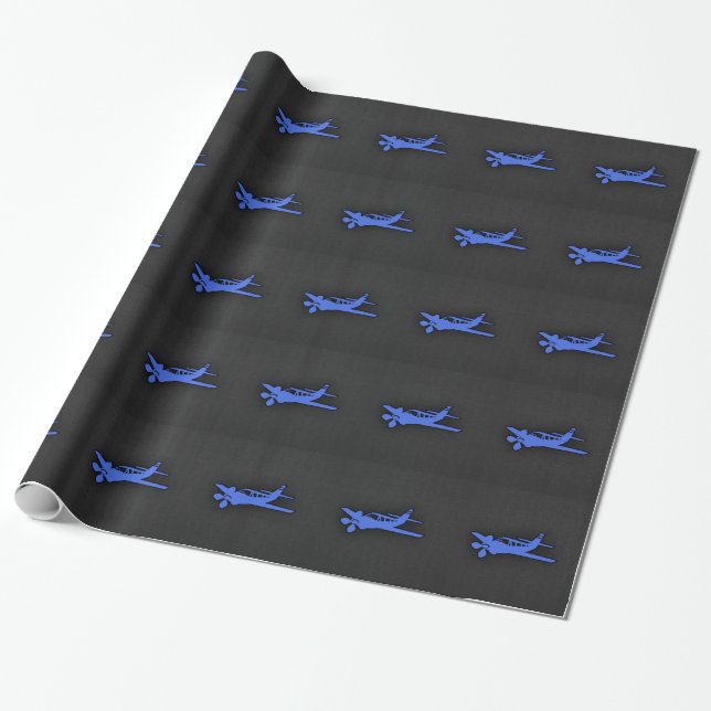 Royal Blue Small Plane Wrapping Paper (Unrolled)