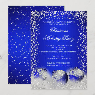 Royal Blue Snow Bauble Christmas Holiday Party Invitation