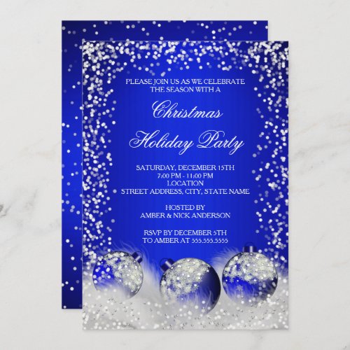 Royal Blue Snow Bauble Christmas Holiday Party Invitation