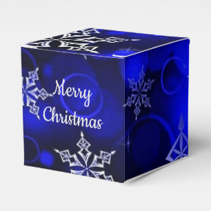 Royal Blue Snowflake Motif Cube Favor Boxes