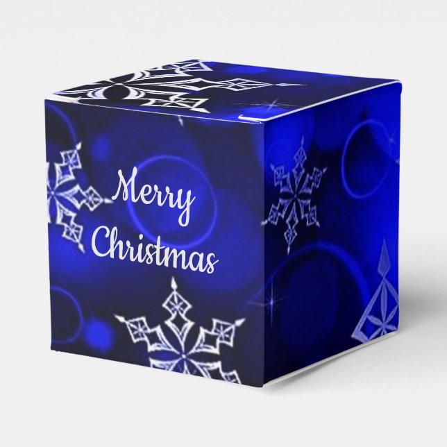 Royal Blue Snowflake Motif Cube Favor Boxes (Front Side)