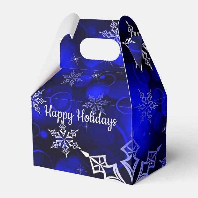 Royal Blue Snowflake Motif Gable Favor Boxes (Front Side)