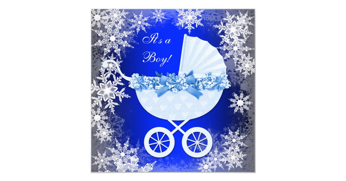 Royal Blue Snowflake Winter Wonderland Baby Shower Invitation