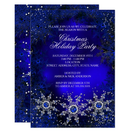 Royal Blue Snowflakes Christmas Holiday Party Invitation | Zazzle.com