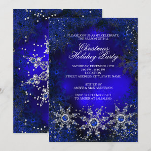 Royal Blue Snowflakes Christmas Holiday Party Invitation