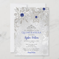Royal Blue Snowflakes Tiara Quinceañera Invitation