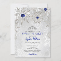 Royal Blue Snowflakes Tiara Sweet 16 Invitation