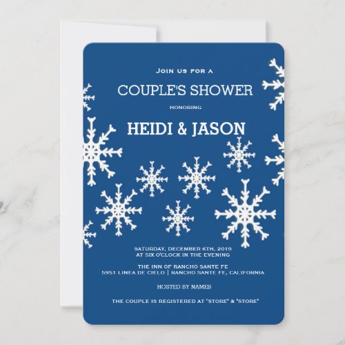 Royal Blue Snowflakes Winter Couples Shower Invitation