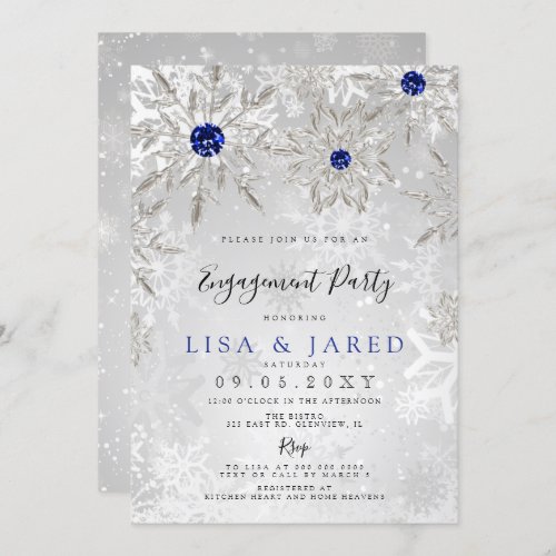 Royal Blue Snowflakes Winter Engagement Party   Invitation