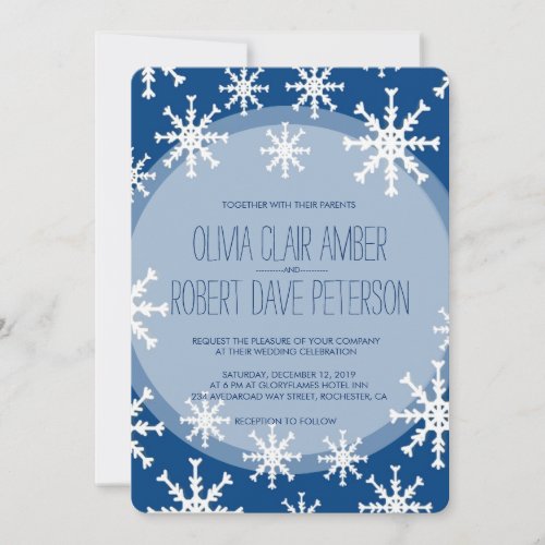 Royal Blue Snowflakes Winter Wedding Invites